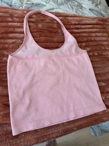 BP Women's Peach Ribbed Halter Tank Top Size M/L Casual Spring - Picture 3 of 6